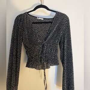 Zara Black and White Dotted Wrap Crop Top